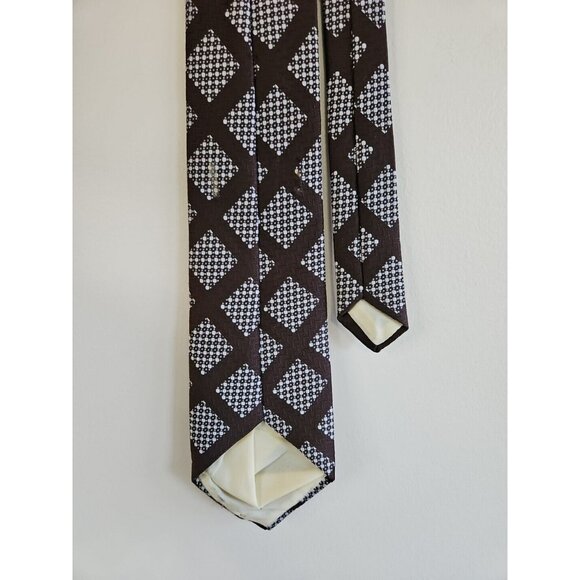 Brown/White Dots Checkered Pattern Neck Tie, 3.75'' x 58'' - Picture 3 of 4